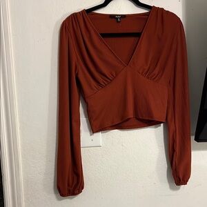 Rust Long Sleeve V-Neck Top
